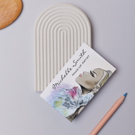 女性スケッチメイクアップアーティストの名刺デザイン 名刺