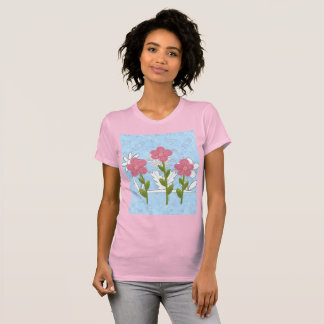 女性スケッチ着色フラワーシャツ Tシャツ