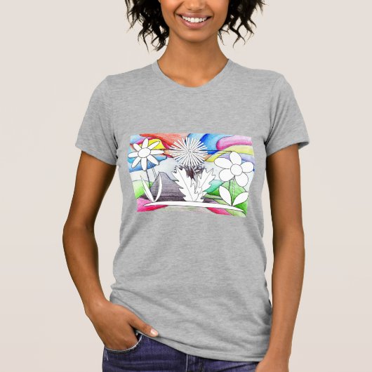 女性スケッチ着色花シャツ Tシャツ (正面)