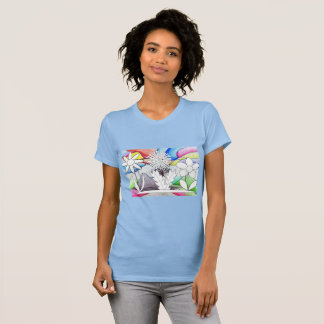 女性スケッチ着色花シャツ Tシャツ