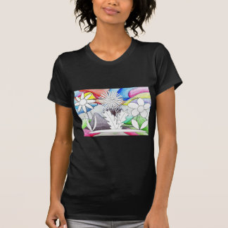 女性スケッチ着色花シャツ Tシャツ