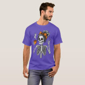 女性スケルトンコーヒー愛好家ハロウィンカボチャのスプー Tシャツ (正面フル)