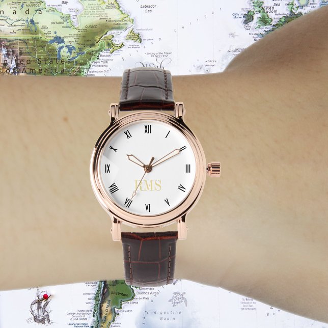 女性スタイリッシュヴィンテージエレガントバラ金ゴールドモノグラム 腕時計 (Womens Stylish Vintage Elegant Rose Gold Monogram Watch)