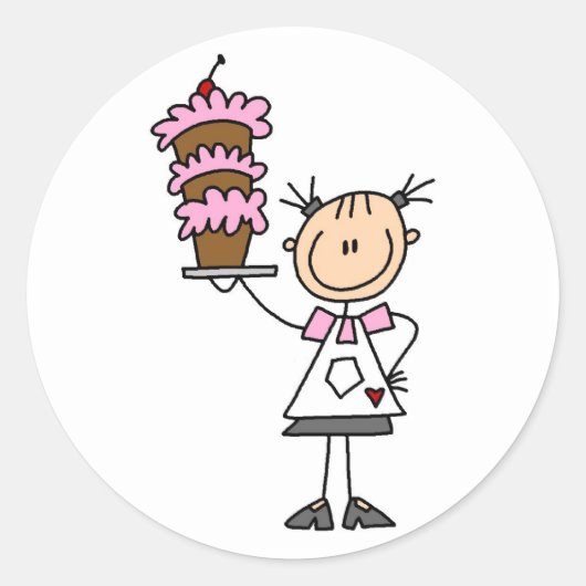 女性スティックフィギュアBaker Tシャツ&ギフト ラウンドシール (正面)