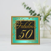 女性スファブラス50thバースデーパーティーティール（緑がかった色）金ゴールド 招待状 (スタンド正面)