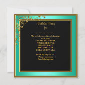 女性スファブラス50thバースデーパーティーティール（緑がかった色）金ゴールド 招待状 (裏面)