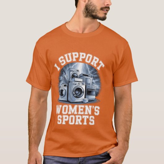 女性スポーツを応援 ウケ狙い大人ユーモア Tシャツ (正面)