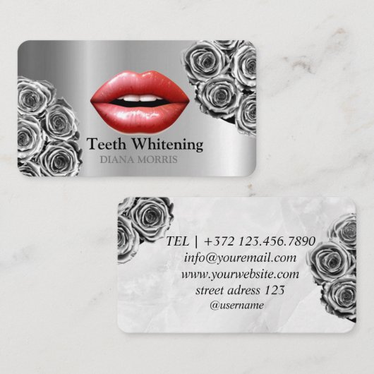 女性スマイル歯のホワイトニングデンタルケア 名刺 (正面/裏面)