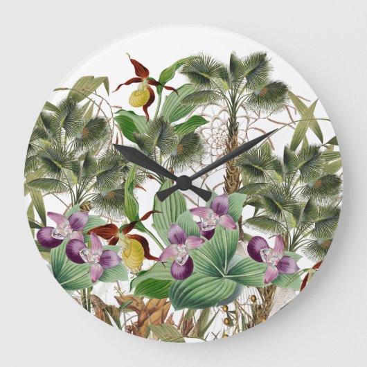 女性スリッパ蘭の花のやし壁の柱時計 ラージ壁時計 (正面)