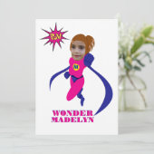 女性スーパーヒーローピンク女性カスタム写真テンプレート 招待状 (スタンド正面)