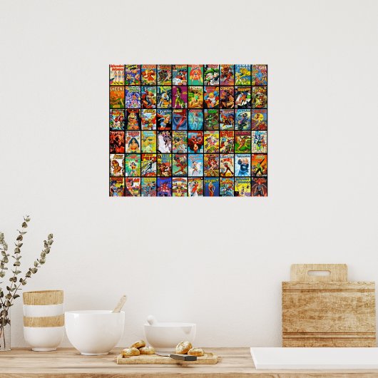 女性スーパーヒーローヴィンテージ漫画ブックコレクションパット ポスター (キッチン)