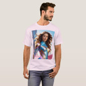 女性スーパーヒーロー - SFファンタジー Tシャツ (正面フル)