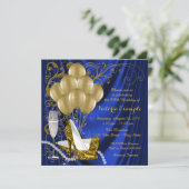 女性ス王室のブル金ゴールドグラムパールバースデーパーティー 招待状 (スタンド正面)