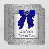 女性ス王室の・ブルーとシルバーの誕生日パーティー 招待状 (正面/裏面)