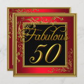 女性ス第50回バースデーパーティー赤金ゴールド 招待状 (正面/裏面)