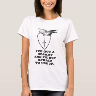 女性ズホーリーロザリオと鳩とオリーブブランチ Tシャツ