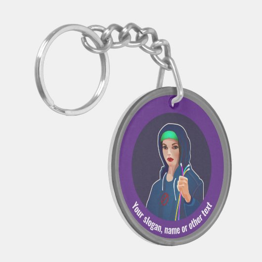 女性ソフトウェア/ネットワークエンジニア – テキスト キーホルダー (正面左)