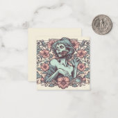 女性ゾンビアールヌーボーと花かわいらし ノートカード (正面/裏面インサイチュ)