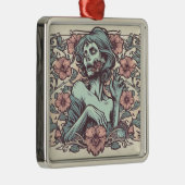 女性ゾンビアールヌーボーと花かわいらし メタルオーナメント (右)