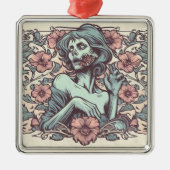 女性ゾンビアールヌーボーと花かわいらし メタルオーナメント (正面)
