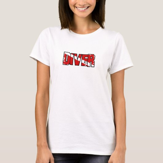 女性ダイバー旗(ダイバー・ダウン・フラッグ) Tシャツ (正面)