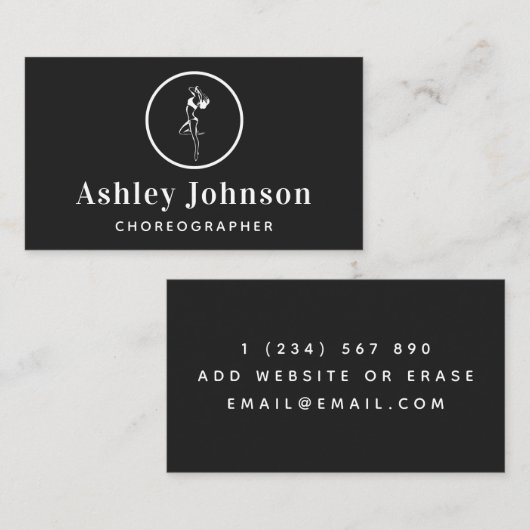 女性ダンサーのシルエットエレガント振付家 名刺 (正面/裏面)