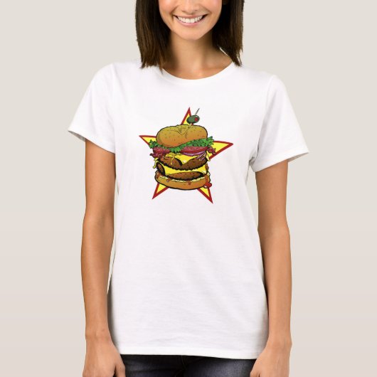 女性チーズバーガーのティー Tシャツ (正面)
