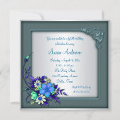 女性ティール（緑がかった色）パープルバタフライ50thバースデーパーティー 招待状 (裏面)
