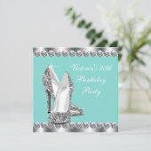 女性ティール（緑がかった色）ブルーバースデーパーティー 招待状 (スタンド正面)