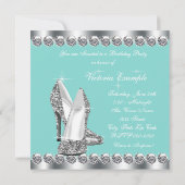 女性ティール（緑がかった色）ブルーバースデーパーティー 招待状 (裏面)