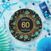 女性ティール(緑がかった色)ブルー金ゴールド60th誕生日パーティー ペーパープレート (パーティー)