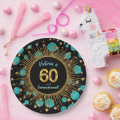 女性ティール(緑がかった色)ブルー金ゴールド60th誕生日パーティー ペーパープレート (パーティー)