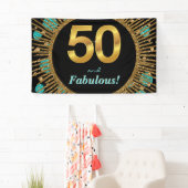 女性ティール（緑がかった色）金ゴールド50th誕生日バナー 横断幕 (インサイチュ)