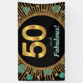 女性ティール（緑がかった色）金ゴールド50th誕生日バナー 横断幕 (縦)