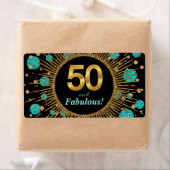 女性ティール（緑がかった色）50th誕生日パーティーウォーターボトルラベル ラベル (インサイチュ)