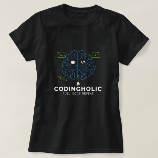 女性テクノロジー脳コーディングプログラマー Tシャツ (デザイン正面)