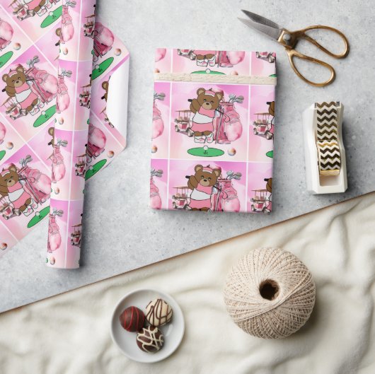 女性テーマ用ピンク色のゴルフ ラッピングペーパー (クラフト)