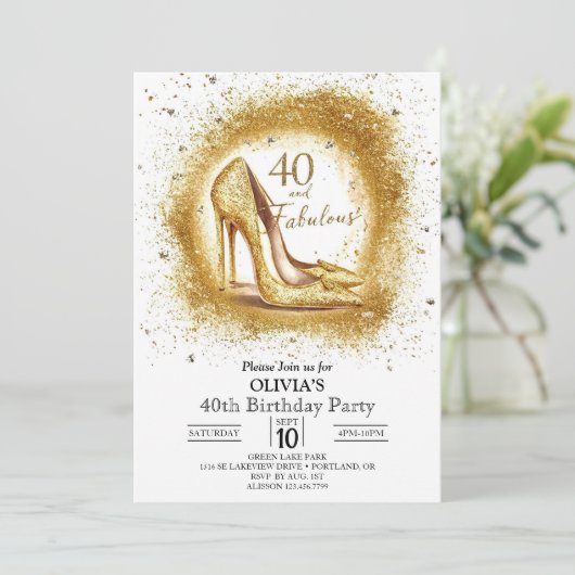 女性デジエレガントタル金ゴールド40歳の誕生日 招待状 (スタンド正面)