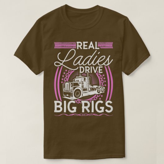 女性トラックのドライバ実在ーレディースビッグRigs Wom Tシャツ (デザイン正面)
