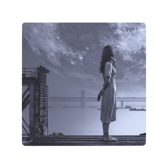 女性ナイトムーンシティアーバンファンタジーメタルアート メタルプリント (正面)