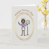 女性ナースとIVバッグナースデイカード カード (黄色い花)