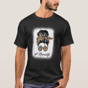 女性ナースライフ漂白ナースライフLeopard Messy Tシャツ