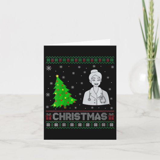 女性ナース開業医クリスマスツリー照明醜い カード (正面)