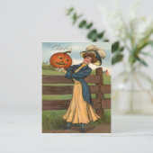 女性ニコニコJack O'ランタンパンプキンファーム ポストカード (スタンド正面)