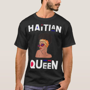 女性ハイチアンクイーンハイチン国旗ブラックプライドハイ Tシャツ