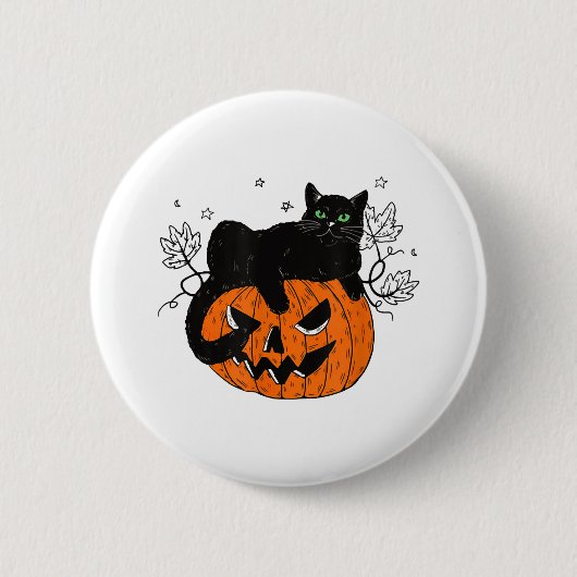 女性ハロウィーン猫好きギフトブラックキャットオンパンプラ 缶バッジ (正面)