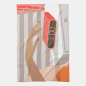 女性ハンドプッシュ目覚まし時計スヌーズボタン キッチンタオル (縦)