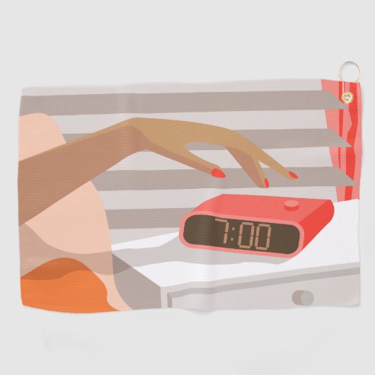 女性ハンドプッシュ目覚まし時計スヌーズボタン ゴルフタオル (横)