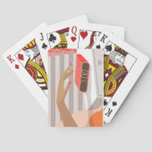 女性ハンドプッシュ目覚まし時計スヌーズボタン トランプ (裏面)