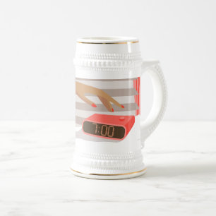 女性ハンドプッシュ目覚まし時計スヌーズボタン ビールジョッキ